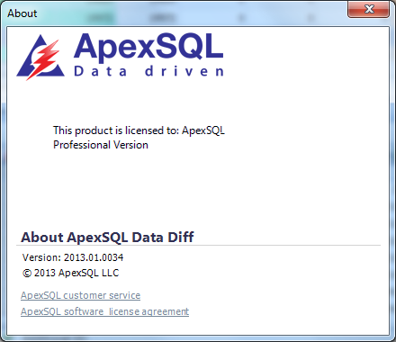 The ApexSQL Data Diff About form