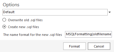 Using the The name format for the new .sql files option