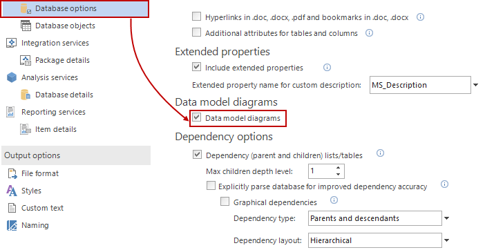 Make sure Data model diagrams checkbox from Database options tab is checked