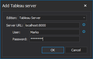 Add Tableau server connection form documenting tool