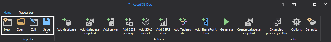 Open, Edit or Save project with ApexSQL Doc 