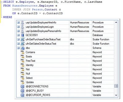 SQL code auto-complete