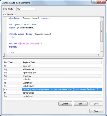 sql code fragments