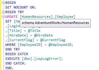 Tooltips for each SQL database identifier