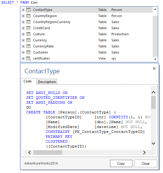 Review the DDL and extended properties