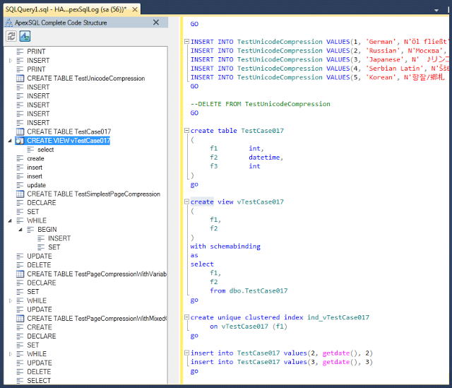 Code structure viewer in ApexSQL Complete