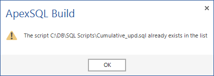 ApexSQL Build recognizes duplicate SQL scripts