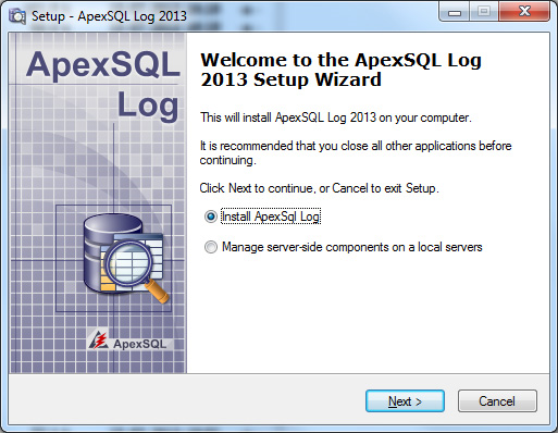 Setup Wizard - ApexSQL Log 2013