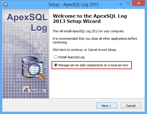 Setup of ApexSQL Log 2013