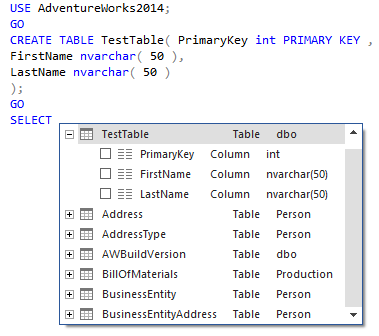 ApexSQL Complete allows user to pick the wanted table from the hint-list quickly