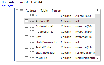 Content of the ApexSQL Complete auto–complete feature hint-list