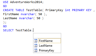 Results after selecting the table from the SSMS intellisense pick-list