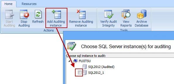 Adding an additional SQL Server instance to auditing - done in the ApexSQL Audit GUI