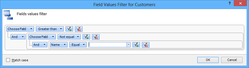 Fields value filter in ApexSQL Log 2013