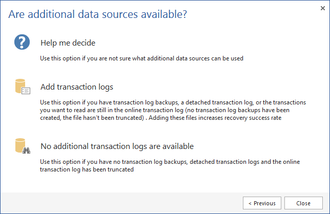 ApexSQL Recover 2014 - Are additional data sources available