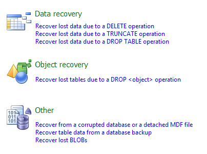 ApexSQL Recover 2011 options