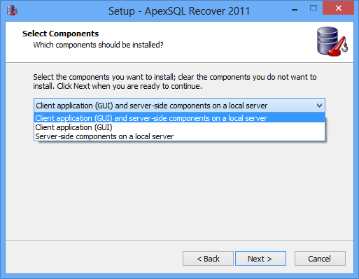 ApexSQL Recover 2011 installation - Select components to install