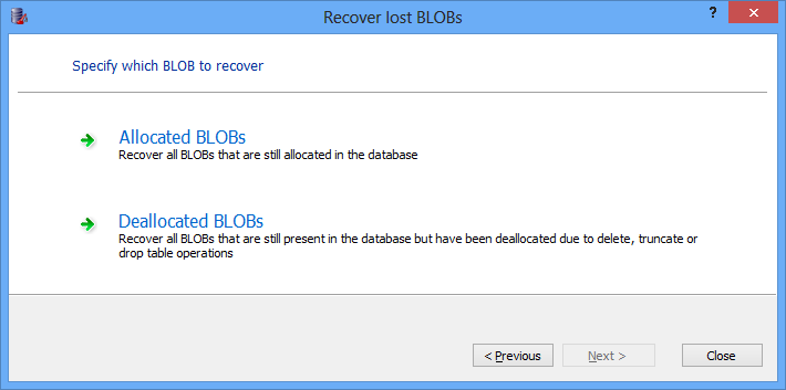 Recover Lost BLOBs option