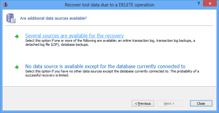 ApexSQL Recover 2011 - Are additional data sources available