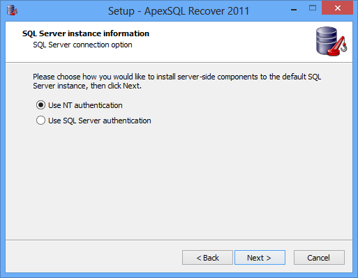 ApexSQL Recover 2011 installation - SQL Server connection option