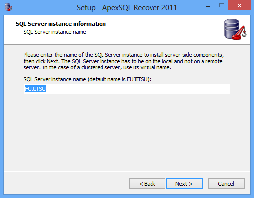 ApexSQL Recover 2011 installation - SQL Server instance name