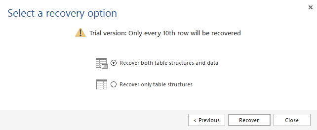 Recovery options in ApexSQL Recover 2014