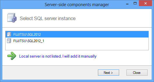 ApexSQL Recover 2014 installation - Select SQL Server instance