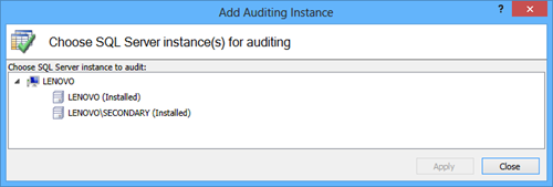 The ApexSQL Audit 2013 dialog for adding SQL Server instances for auditing