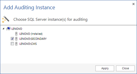 The ApexSQL Audit 2014 dialog for adding SQL Server instances for auditing