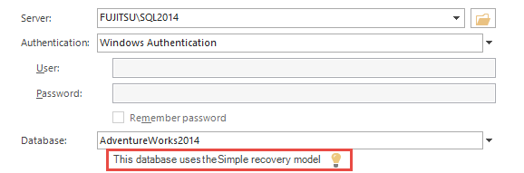 Database recovery model is automatically shown in ApexSQL 2014