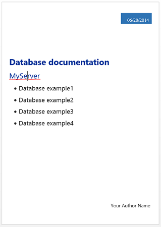 Database documentation - cover page