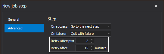 "Retry attempts" and "Retry after" options
