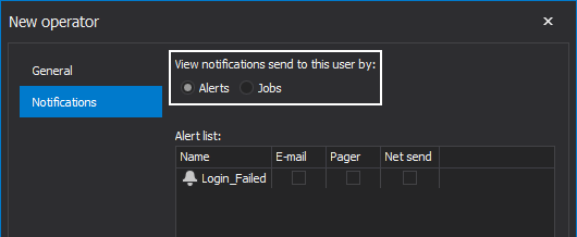Select alert operator notification