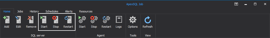 Start, Stop od Restart SQL Server instance in ApexSQL Job tool