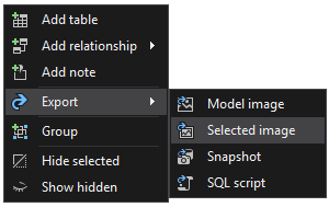 Export selected table or tables as an image using SQL data modeling tool