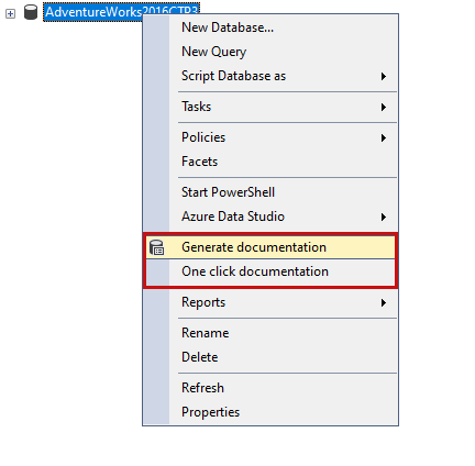 Create documentation from the SQL Server Management Studio