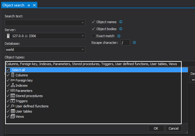 MySQL object types