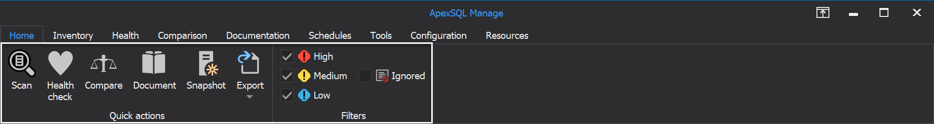 The Home tab of SQL manage instance tool 