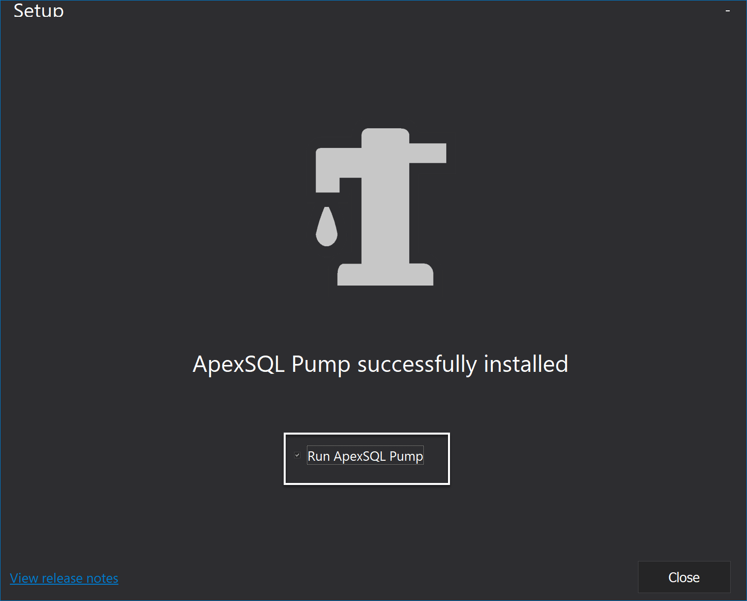 Finished installation of ApexSQL Pump