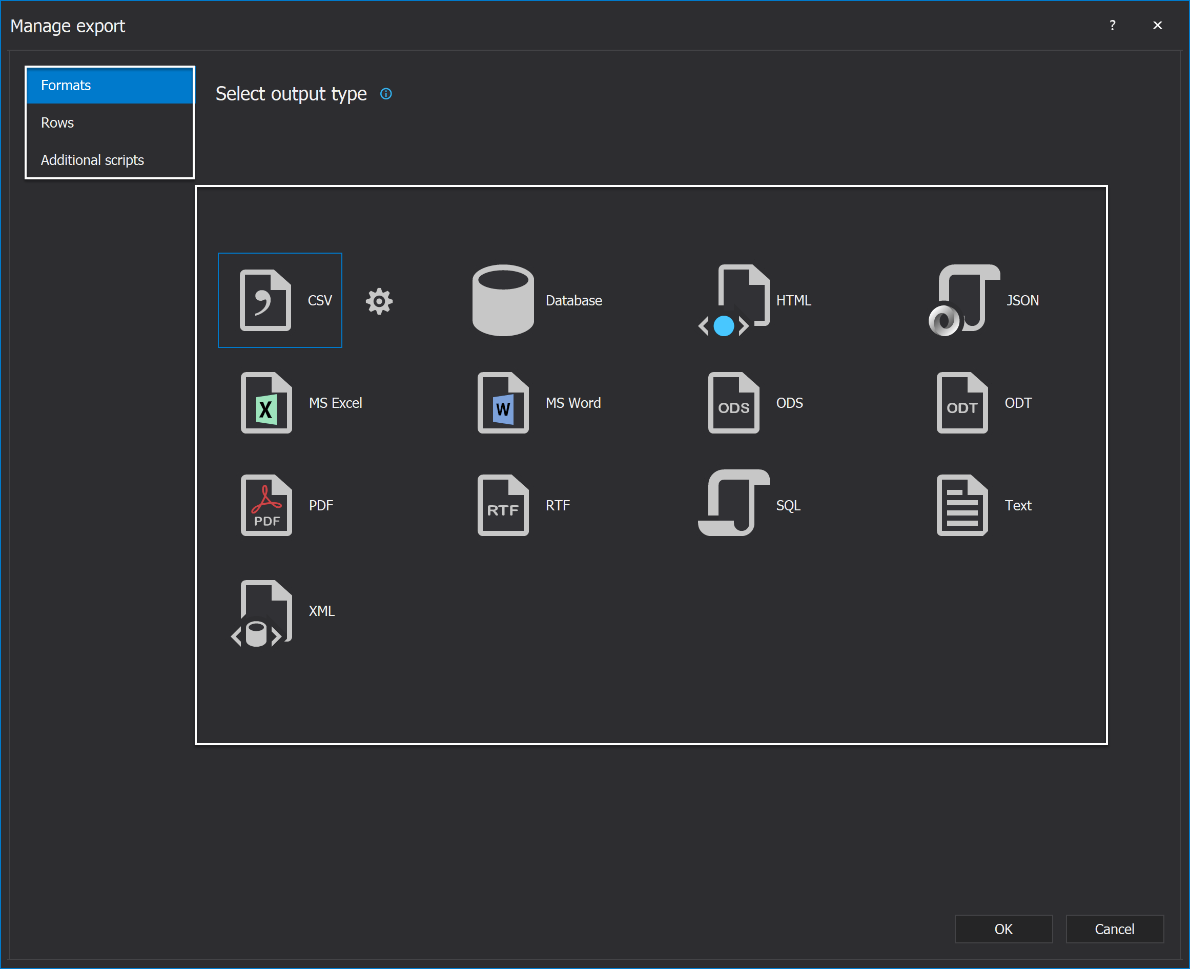 Manage export window in ApexSQL Pump 