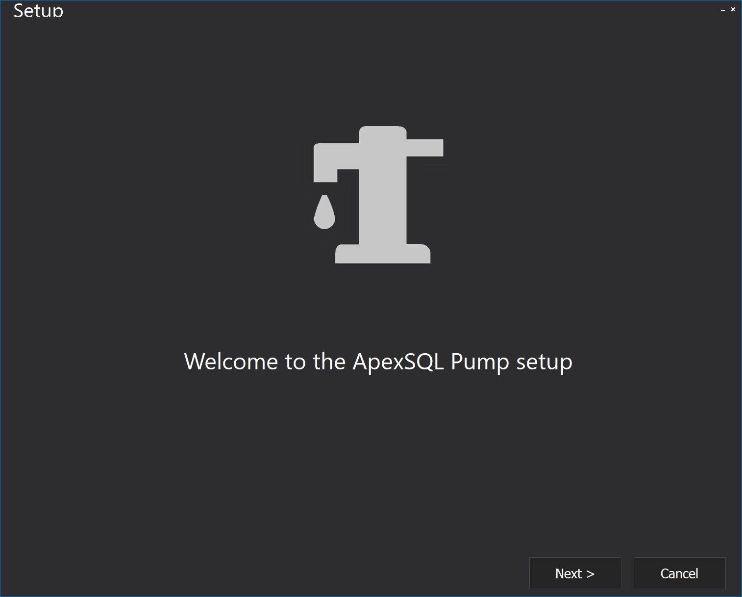 Welcome screen in the ApexSQL Pump installation wizard