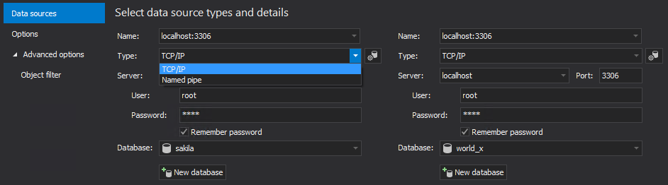 Data sources tab in the New project window