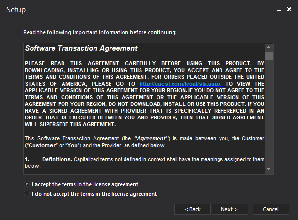 Quest Software Transaction Agreement step