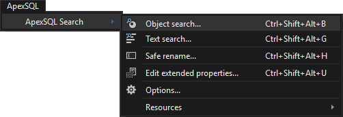 ApexSQL Search menu