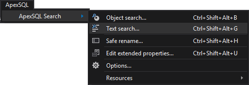 ApexSQL Search menu