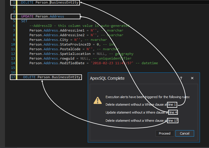 Execution alerts dialog