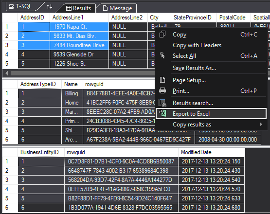 Export data from results grid to Excel using free ApexSQL Export to Excel feature