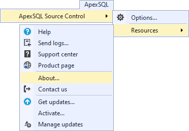 ApexSQL Source Control main menu