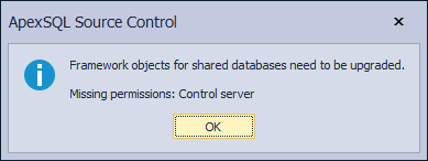 Missing permissions for shared database - SQL Server framework objects upgrade