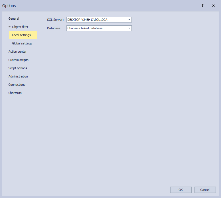 The Options window – the Object filter tab – the Local settings sub-tab
